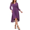 thumbnail image 2 of INSPIRE CHIC Women's V Neck 3/4 Sleeves High Low Chiffon Midi Dress XL Purple, 2 of 6