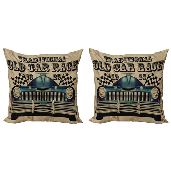 Ambesonne Cars Throw Pillow Cover 2 Pack, Traditional Old Race Car, 24", Sand Brown Black Blue