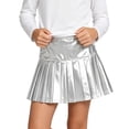 thumbnail image 3 of OGLCCG Girls Metallic Skater Skirt Sparkly Shiny Flared Pleated A-Line Mini Skort Holographic Skort with Shorts,Size 8, 3 of 7