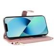 thumbnail image 2 of Wallet Case for iPhone 14, PU Leather RFID Blocking Card Slots Zipper Pocket Magnetic Buckle Kickstand Shoulder Strap & Wrist Strap Rugged Phone Cover for iPhone 14, Rosegold, 2 of 11