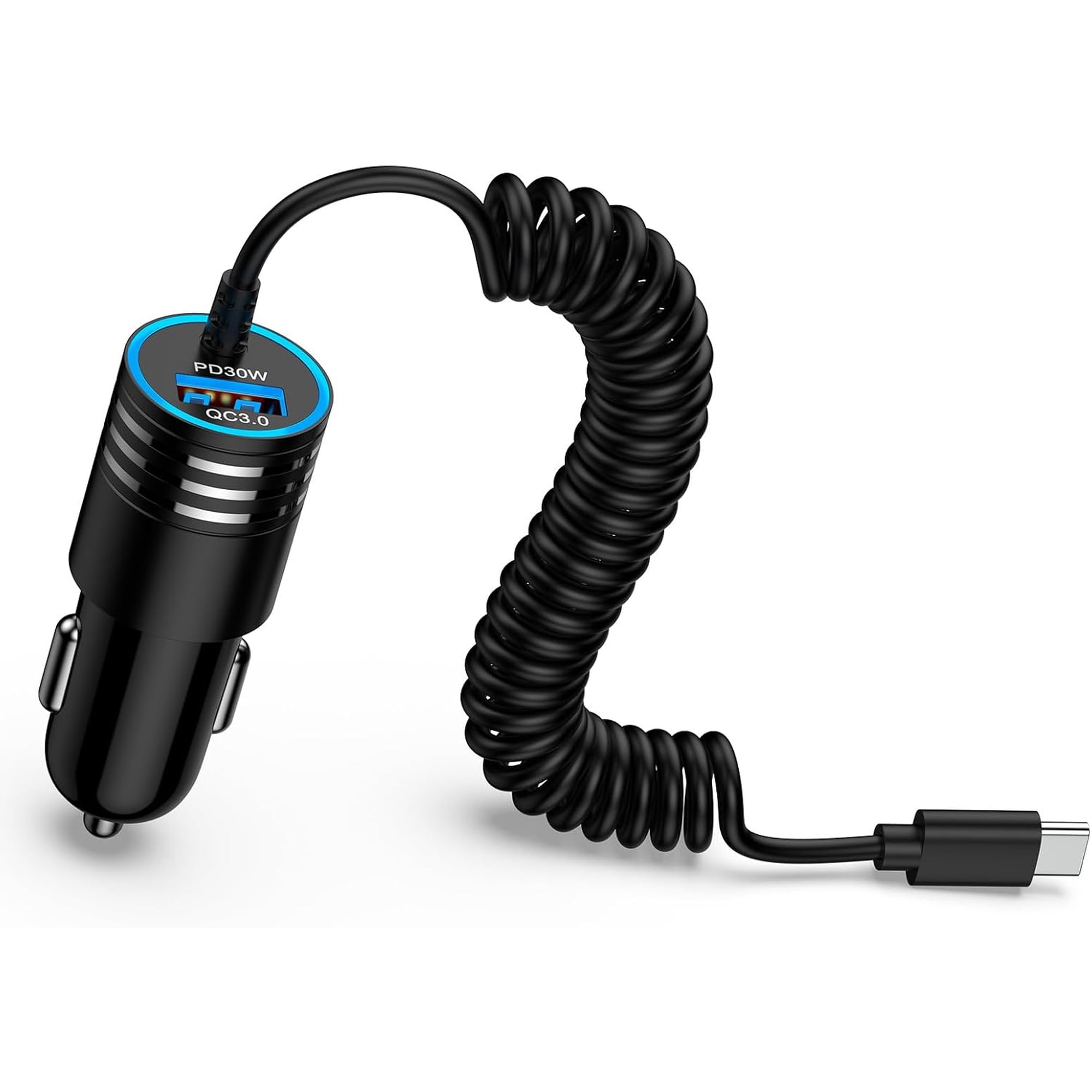 48W Super Fast Car Charger USB C Rapid Android Car Adapter with 30W Built-in Type C Fast Charging Cable for Samsung Galaxy S25 S24 S23 Ultra S22 S21 S20 FE A16 A15 A14 A54 A53 A23 A13 A03S Z Flip 7 6