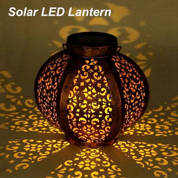 Postlucky 6" Solar LED Lantern, Handheld Outdoor Decoration Hanging Table Lamp for Bedroom Living Room Balcony Porch Garden, Metal Copper Color
