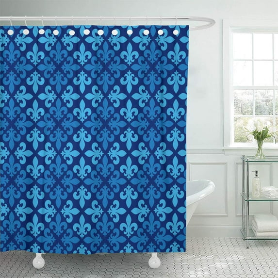 KSADK Green Abstract Blue with Lily Fleur De Lis Billboard Broadsheet Emblem LYS Bathroom Shower Curtain 60x72 inch