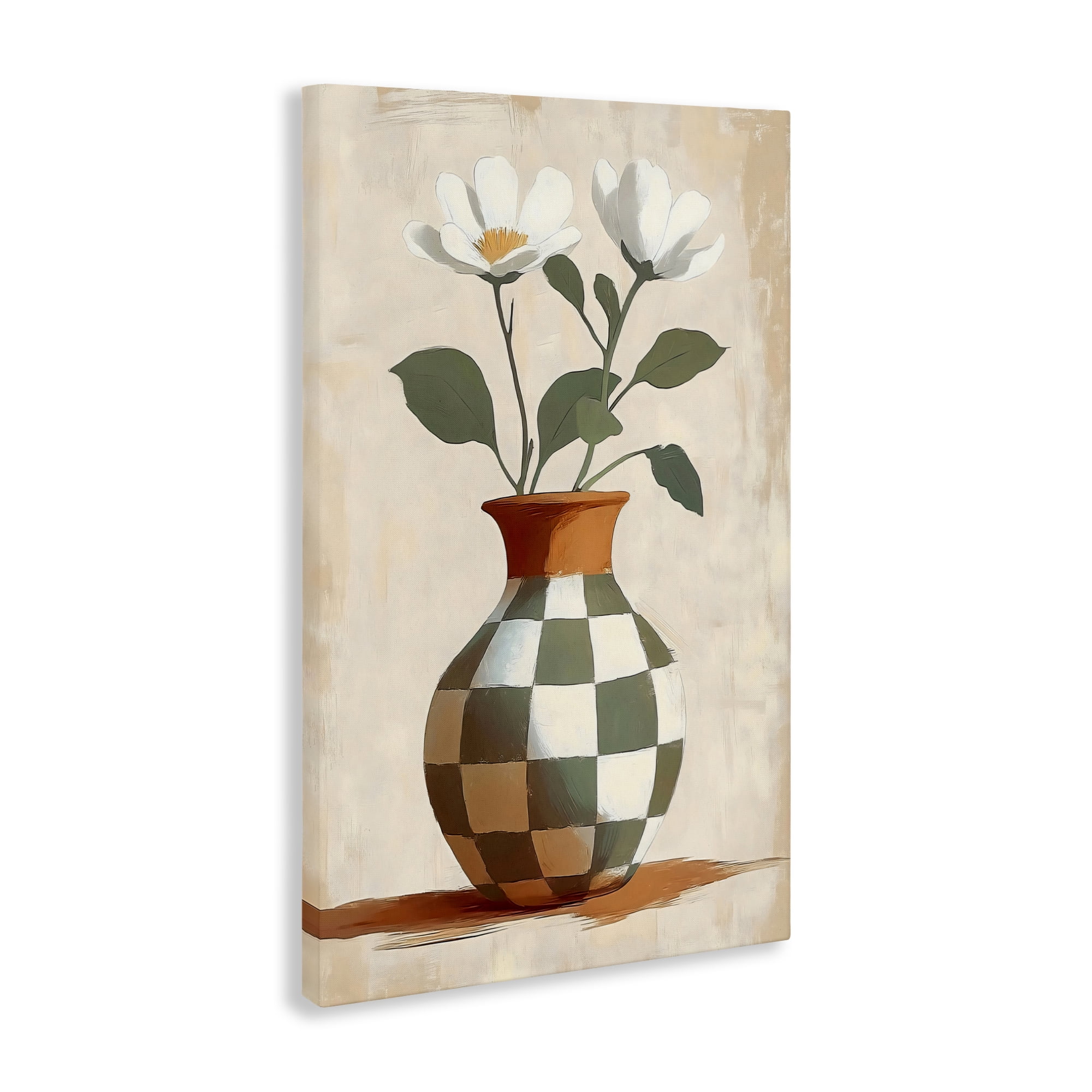 Stupell Industries Checkboard Green Flower Vase Canvas Wall Art, design by Creative Studio