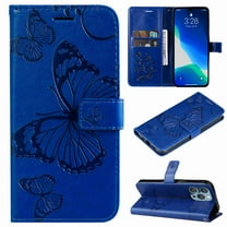 Nalacover For iPhone 14 Pro Max Magnetic Wallet Case,Luxury Embossed Butterfly PU Leather Flip Kickstand Card Slot Shockproof Protective Cover with Wrist Strap.For iPhone 14 Pro Max,Blue