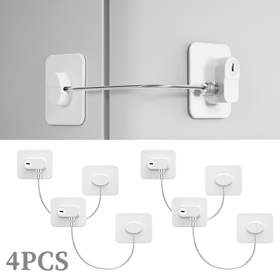 4-Pack Refrigerator Locks with Keys, Adhesive Fridge Door Locks for Freezer, Drawer, Cabinet and Cupboard, Appliance Access Locks, White