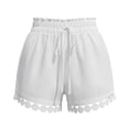 thumbnail image 7 of Costeam Womens Elastic High Waist Lace Trim Shorts with Drawstring and Scalloped Hem Casual Summer Beach Shorts, 7 of 7