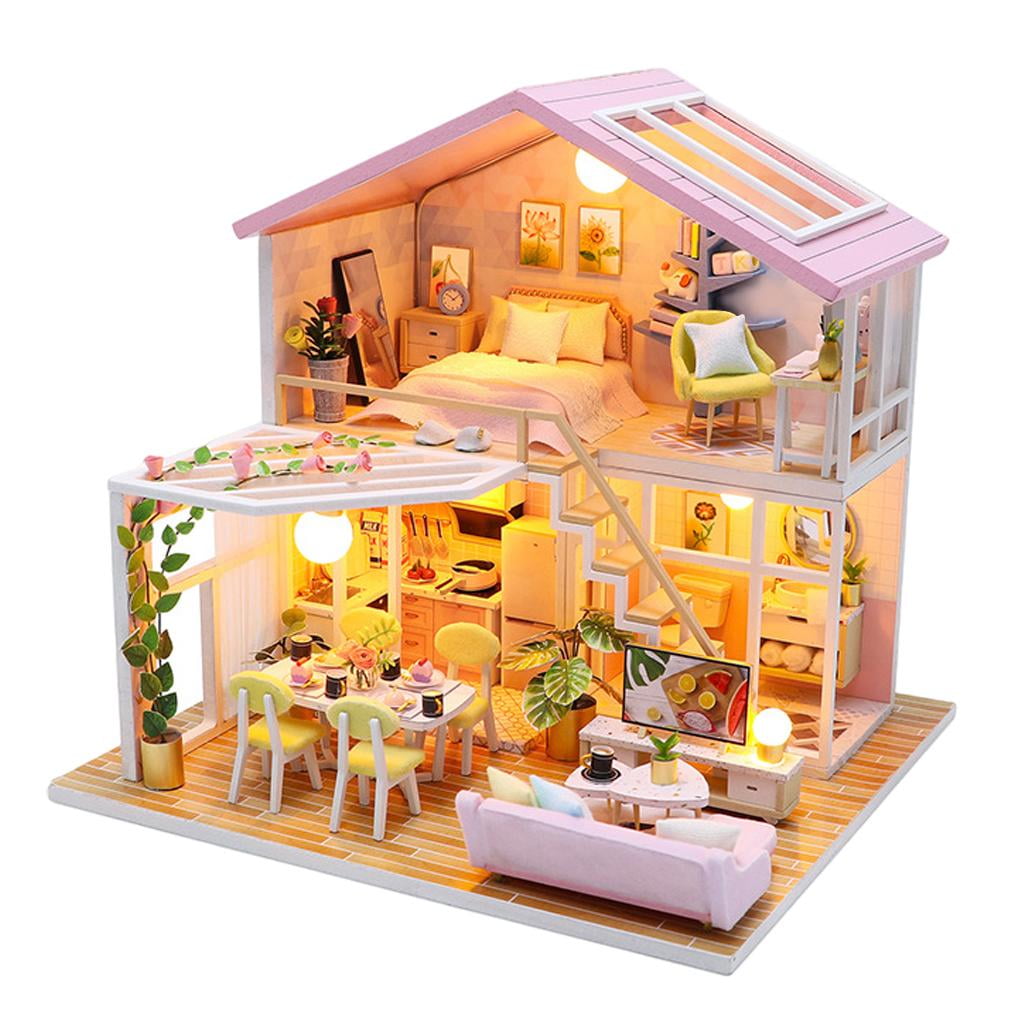 Miniature DIY Mini Dollhouse Dustproof Case Apartment 3D Puzzles Creative Crafts Modern Wooden Tiny House Toy for Kids Adults Home Decor, Size