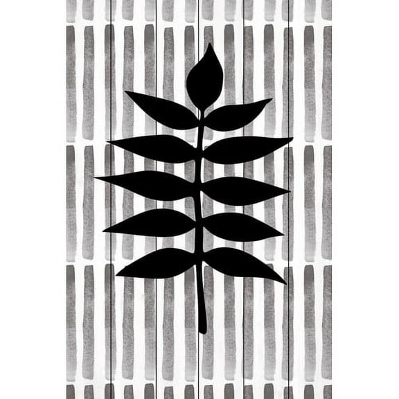 "Black Leaf 3" Painting Print on White Wood