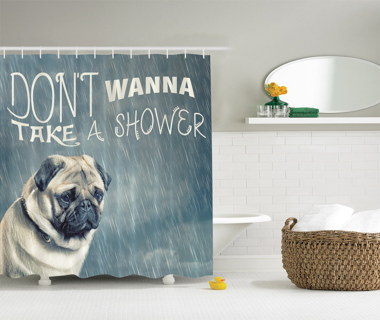 French Bulldog Adorable Dog Dont Wanna Take Shower Funny Quotes Shower  Curtain 
