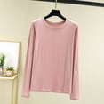 thumbnail image 2 of Women Pajama Tops Solid Crew Neck Long Sleeve Loose Soft Comfortable Casual Sleep Top, 2 of 5