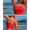 thumbnail image 6 of Sociala Strapless High Waisted Bikini Sets for Women Tummy Control Scallop Ribbed Bandeau Swimsuit Lace up Bathing Suits, 6 of 11
