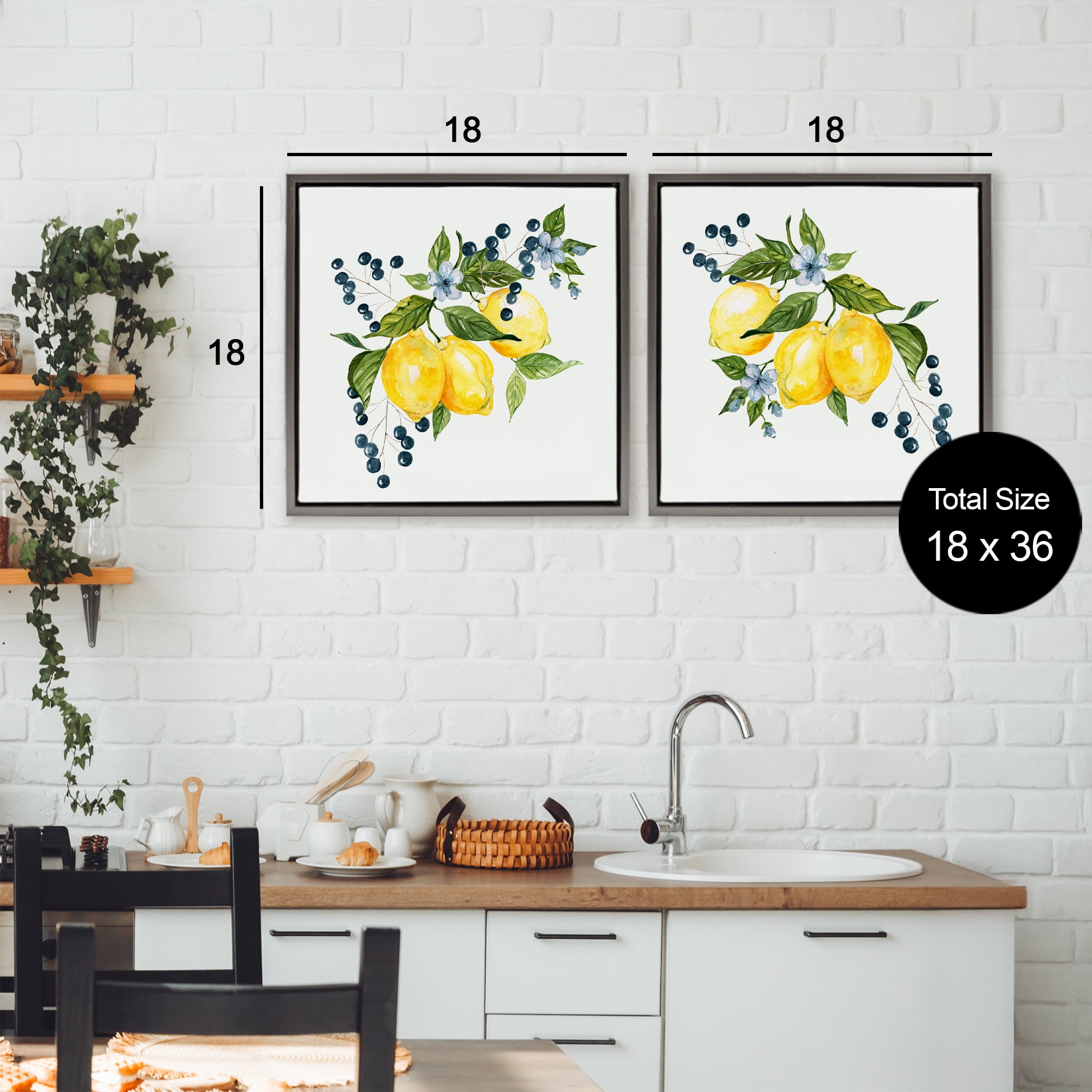 Stupell Industries Citrus & Berries Cluster 2 Piece Gray Framed Floater Canvas Set, design by Livi Finn