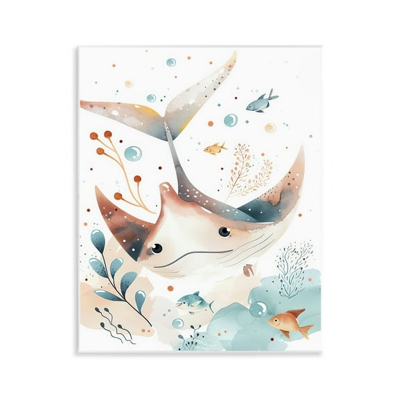Stupell Industries Smiling Manta Ray Animals Painting Unframed Art Print Wall Art, 11 x 14