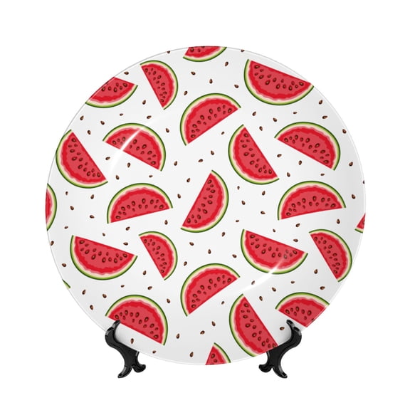 Honeii Watermelon Print Elegant Bone China Decorative Plate, Porcelain Plate,Art Crafts,Ceramic Ornaments for Home Office Wall Decor-6in