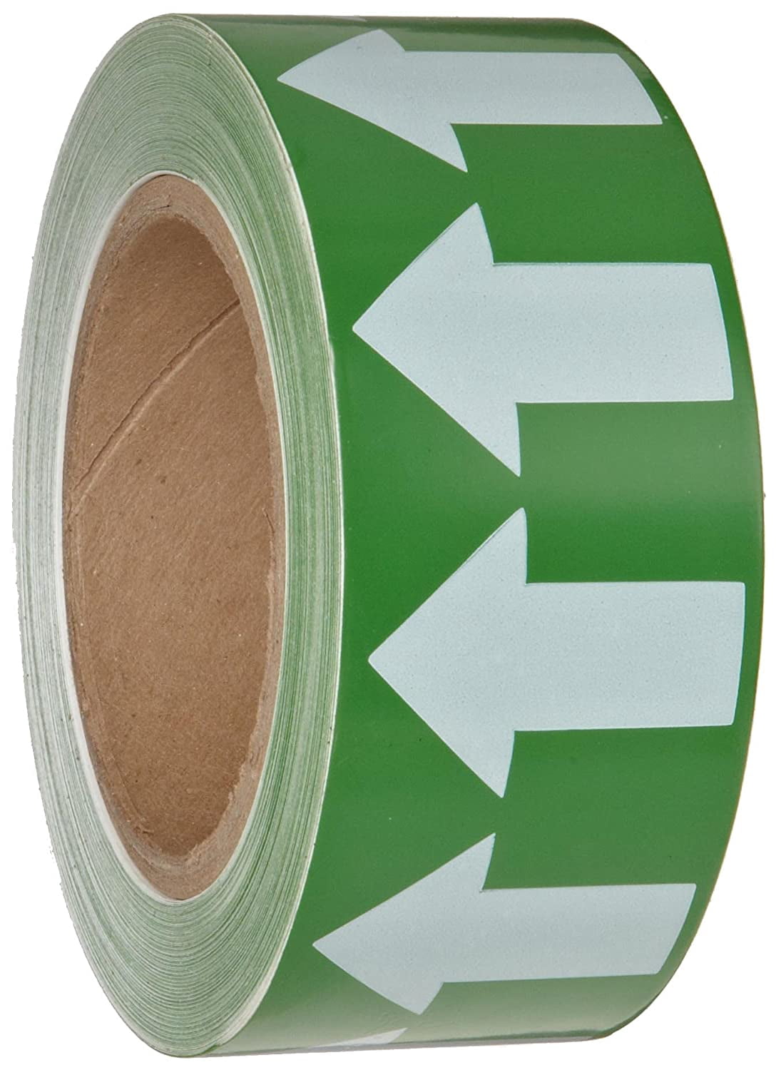 Brady Arrow Tape, Vinyl, 2 in W x 90 ft. L, Adhesive Mounting, White/Green 91421