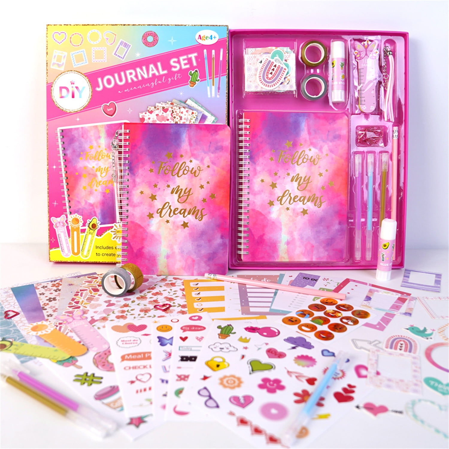 Kit Journal Créatif 155 Pièces Pour Filles 8-14 Ans - Carnet A6, Autocollants, Washi, Cartes - Cadeau Noël, Anniversaire, DIY