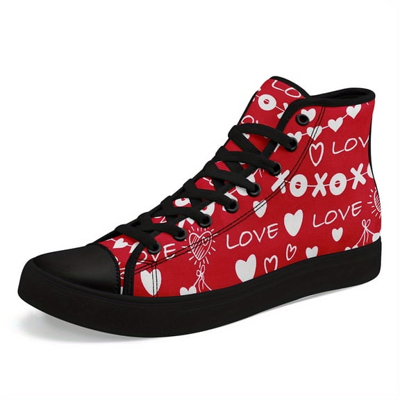 Coolcustomize Men's & Women's High-top Sneakers, Heart Design Casual Shoes, Breathable Fabric Upper & Cushioned Rubber Sole Boots for Gym, Outdoor, Daily Wear - Stylish Unisex Trainers (Lace-Up)