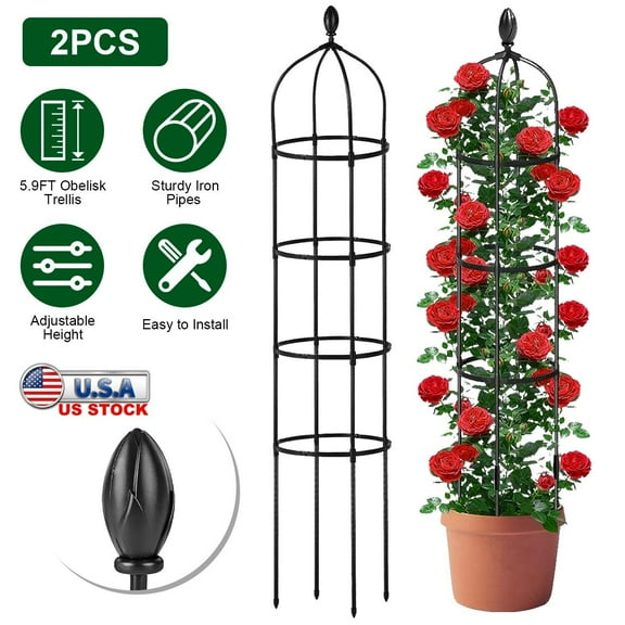 2 Pack Garden Obelisk Trellis for Climbing Plants Outdoor 5.9FT Tall Rustproof