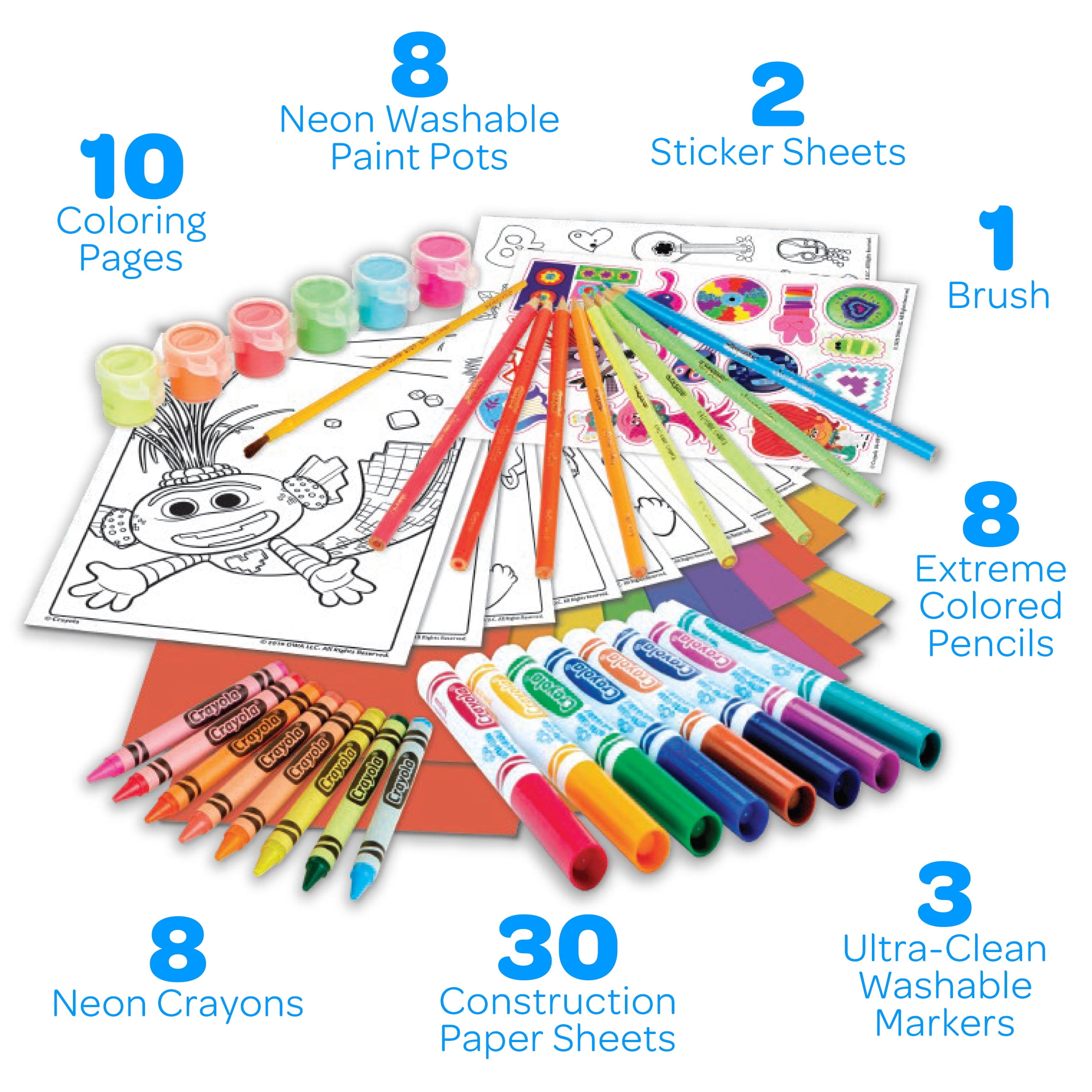 Crayola Trolls Neon Create & Color Art Set, over 70 Pieces, Gift for Kids