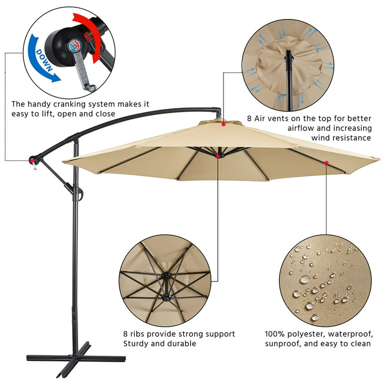 Smilemart 10 Foot Offset Cantilever Patio Umbrella with Crank Tan Size 10