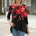 thumbnail image 5 of QQAMB 3/4 Sleeve Tunic Tops for Women Dressy Casual Crewneck Floral Printed Loose Blouse Flowy Shirts Black L, 5 of 7