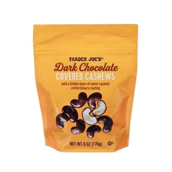 Dark Chocolate Covered Cashews with a Hidden Layer of Sweet Caramel Confectionary Coating Trader Joe’s 6oz/170 g – (Pack of 1)