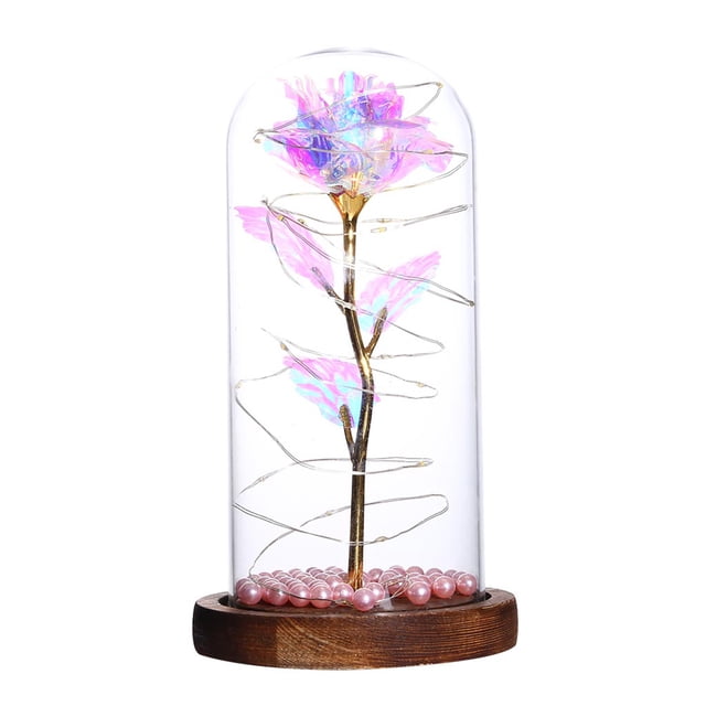 leyfeng Lámina de oro Rose Flower String Light Glass Cover con perla Decoración del hogar Night Light Valentine's