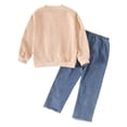 thumbnail image 5 of Gubotare Toddler Girl Sweatsuit Girls' Top & Pants Set Straight Leg Pants Letter with Bow Detail Long Sleeve Hooded Western & Casual Wear 2T 3T (Beige,2-3 Years), 5 of 8