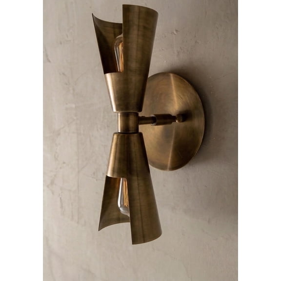 Mid Century Modern Double Cone Wall Sconce Pair, Brass White Diabolo Wall Light, Modern Brass Bedroom Vanity Sconce