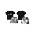 thumbnail image 3 of 4th of July Toddler Boys Outfits Letter Pattern Short Sleeve T-Shirts Tops and Checkerboard Print Shorts 2Pcs Clothes Set, 3 of 10