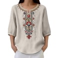 thumbnail image 4 of Boho Embroidered Tops for Women Fashionable Casual Cotton And Linen Tops Shirts And T Shirts Lightweight Breathable Loose Fit Daily Office Summer Wear 2026 by Gbobgt Beige L, 4 of 6