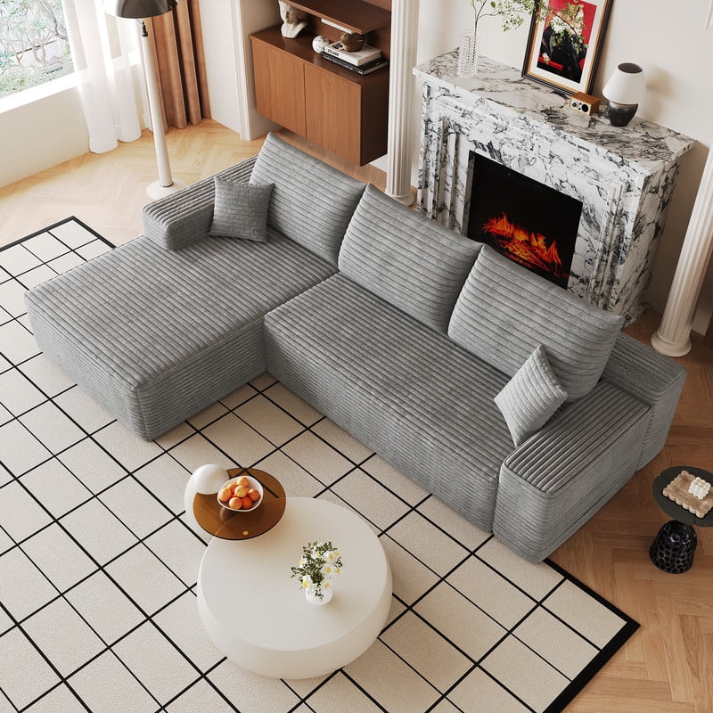107" Cloud L-Shaped Sectional Sofa with Chaise, Modern Modular Couch with Deep Seat, Plush Corduroy Upholstered Sofa for Living Room, Bedroom & Apartment, No Assembly Required