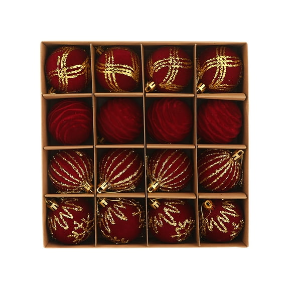 Ke1Clo Velvet Christmas Ornaments Sets, 16PCS Flocked Christmas Tree Ornaments, 60mm 2.36 Inch Shatterproof Red Christmas Ball Ornaments for Christmas Tree Decorations