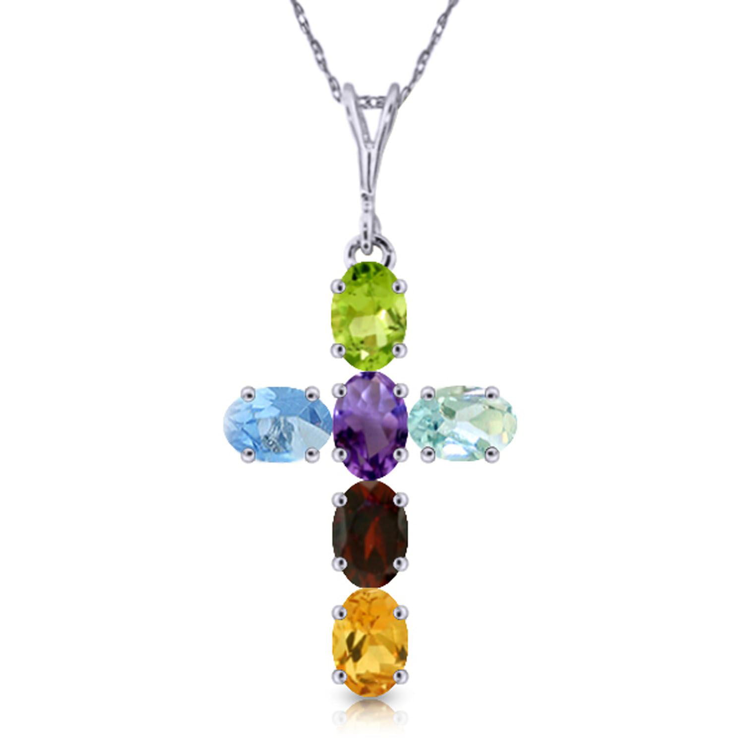 ALARRI 0.87 Carat 14K Solid White Gold Bouquet Garnet Citrine Peridot Necklace with 22 Inch Chain Length 