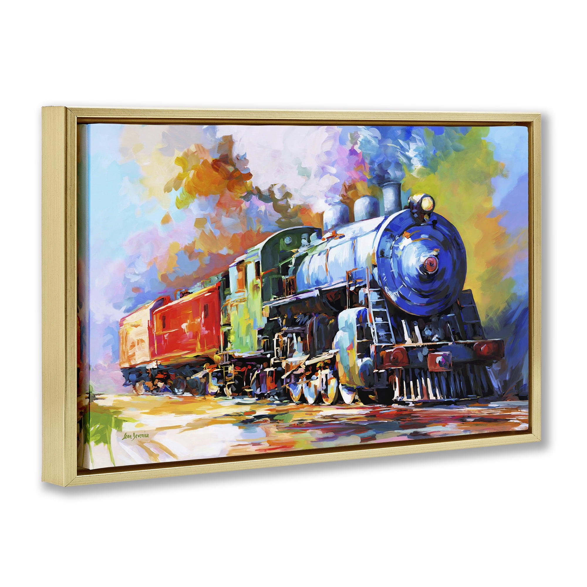 Stupell Industries The Last Train Transportation Painting Gold Floater Framed Canvas Art Print Wall Art, 25 x 17