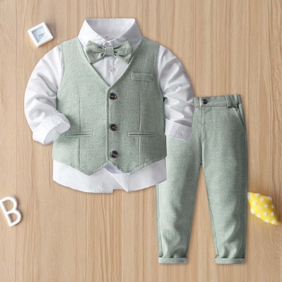 JCCXIN Baby Boy Clothes Sets Suits Tuxedo Gentleman Outfit Sets Bowtie Formal Dress Clothes Suit Formal Dress Shirt Vest Pants Baby Suit Sets Holiday Dailywear