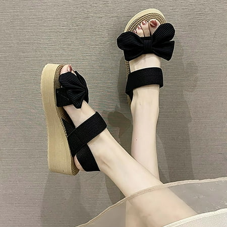 

NECHOLOGY Womens Bow Sandals Butterfly Sandals New Flip Flops Women S Wedge Slope Heel Sandals Women S Women Fit Flops Sandals Black 8