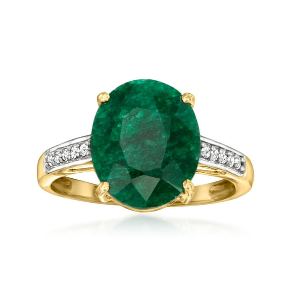 Ross-Simons 3.80 Carat Emerald Ring With Diamonds in 10kt Yellow Gold, Women's, Adult