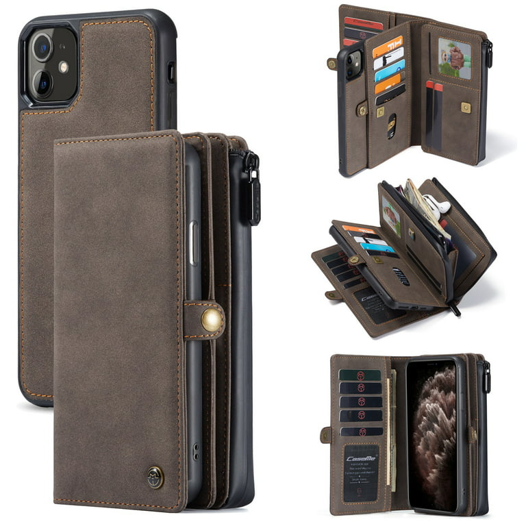 iPhone 11 Wallet Case, Matte Leather Zipper Wallet Case Card Slots Wallet Purse Magnetic Detachable Shockproof Phone Cover For Apple iPhone 11 6.1 inch, - Walmart.com