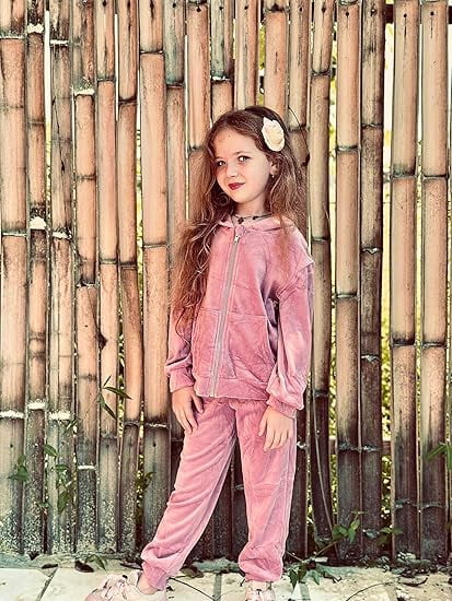 Oudiya Girls 2 Piece Outfits Velour Tracksuit Hoodie and Jogger Set Sweatsuit Athletic Clothes Sets