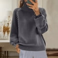 thumbnail image 2 of UAMVSH Women's Fall Long Sleeve Sweater Turtleneck Cozy Knitted Sweater with Pearls Casual Puff Sleeve Loose Fit Pullover Tops(Medium,Gray), 2 of 6