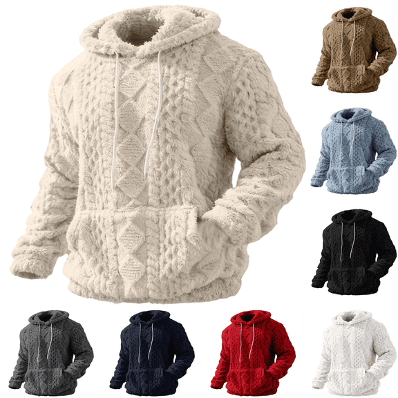 Zeijnsda Mens Winter Hoodies Men's Thicked Fleece Warm Hoodies Soft Fleece Sweatshirts Solid Outerwear for Leisure Lougewear