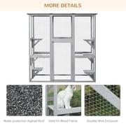 PawHut Outdoor Wooden Cat House with 6 High Ledges, 71 in, Gray