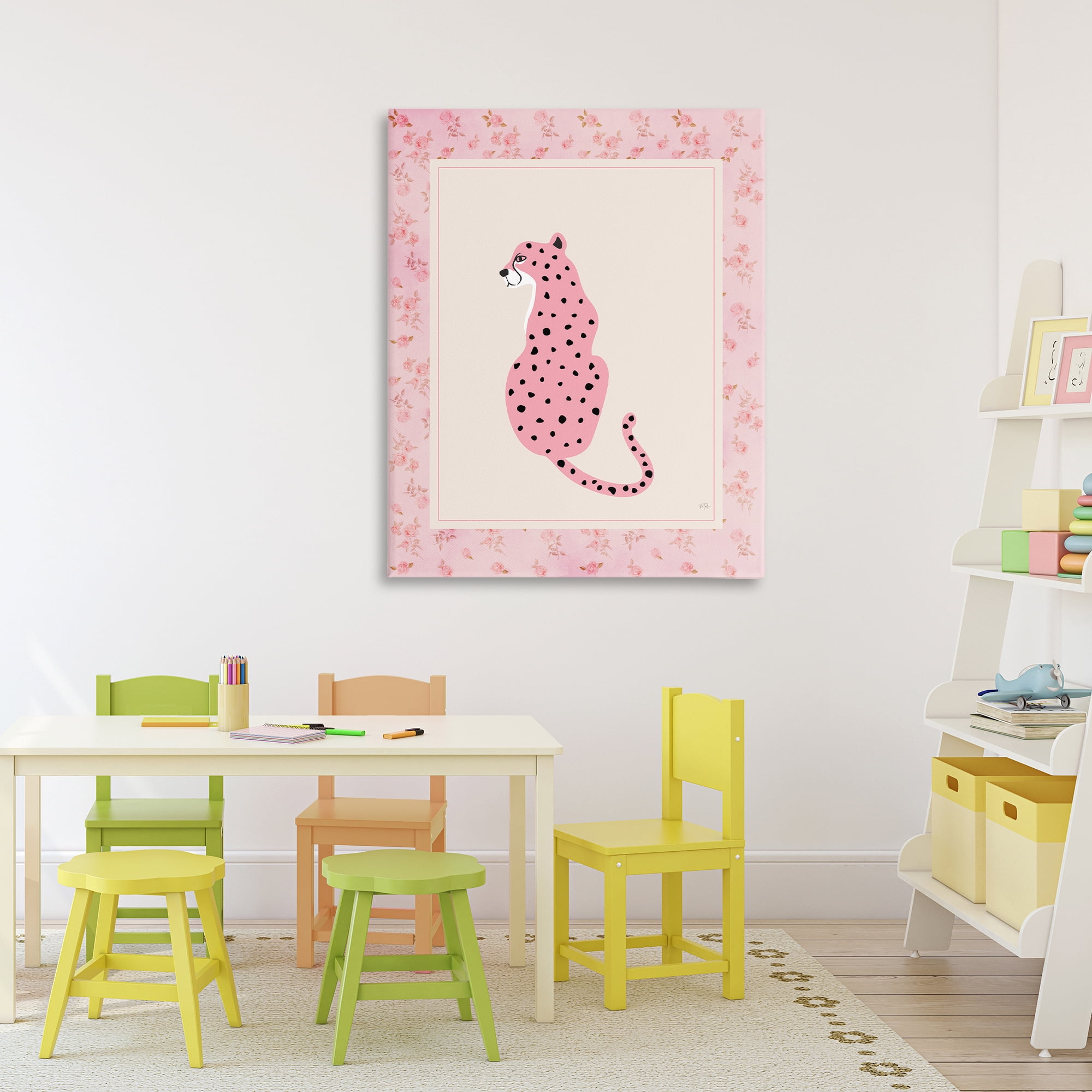 Stupell Industries Pink Sitting Cheetah with Border Canvas Wall Art, design by Natalie Carpentieri