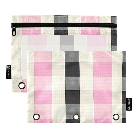 ALAZA 2 Pack Pencil Pouch Soft Checkered Pencil Case for 3 Ring Binder Clear Window Pencil Bag Organizers