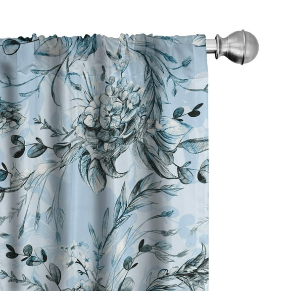 Ambesonne Floral Curtains, Flowers Leaves Hydrangea, Pair of 28"x63", Pale Sky Blue Grey and White
