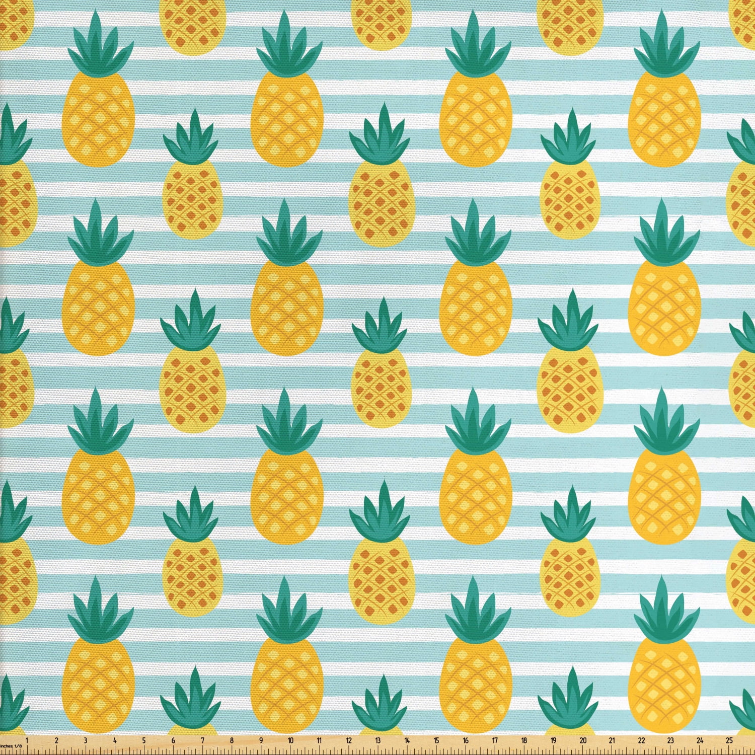 Pineapple Fabric by The Yard, Tropical Exotic Fruit Illustrated Pattern