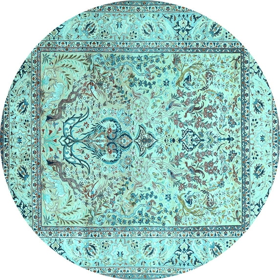Ahgly Company Indoor Round Persian Light Blue Traditional Area Rugs, 5' Round