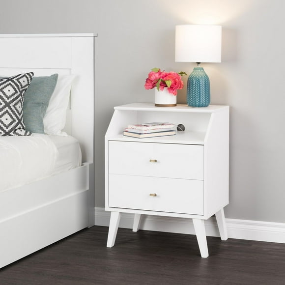 Prepac 22.5 in W x 29.5 in H x 16 in D Milo Mid Century Modern 2-Drawer Nightstand with Angled Top